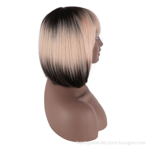 Fashion Woman Wigs Natural Colours With bang Heat-resisting Soft Hair Bob Style Brown Black Woman Wig Bob Short Synthetic Wig